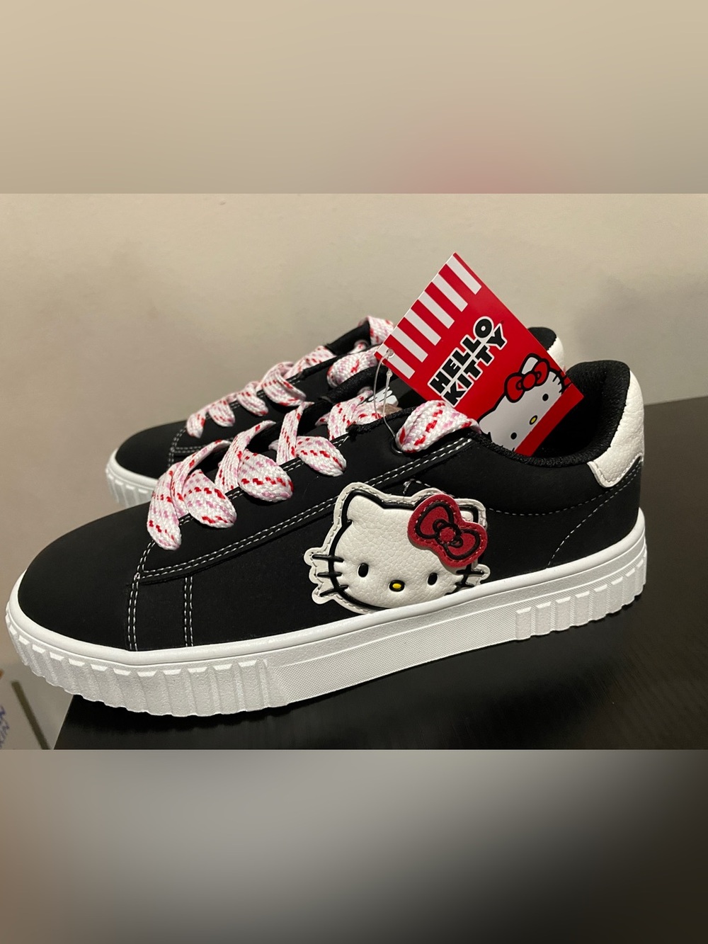 Hello Kitty Black Kids Sneakers with White & Pink Laces